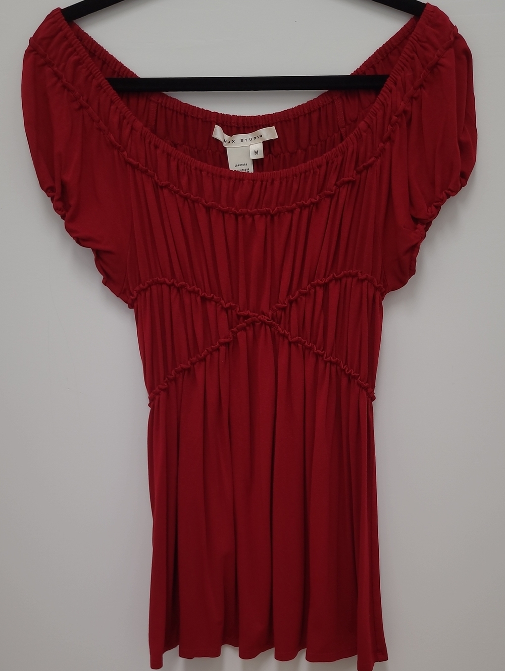 Max Studio Red Off-Shoulder Ruched Tunic Top